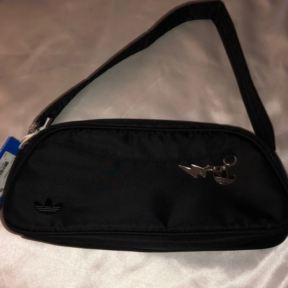 adidas Kids Black Baguette Shoulder Top Handle Bag Trefoil & Lightning Charm NWT